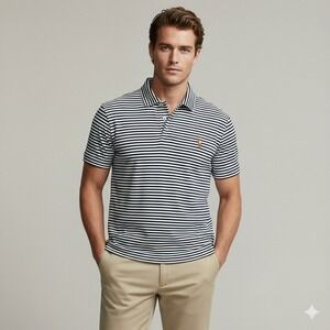 Polo Ralph Lauren Mens Classic Fit Striped Polo Shirt Navy Blue White Large L